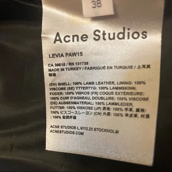 ACNE Studios Black Lamb Leather Jacket Size 38 or US 6